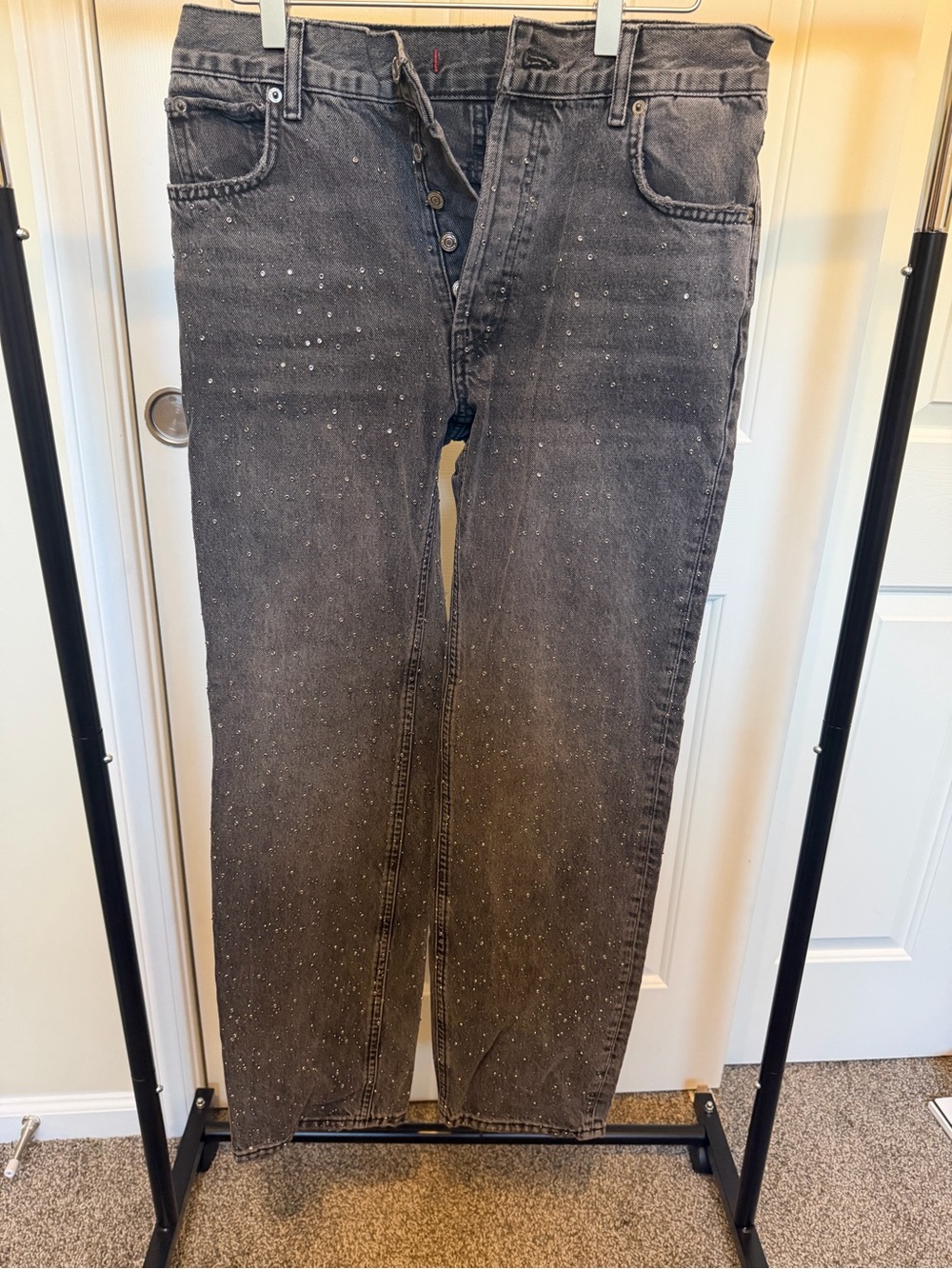 Women’s Black Rhinestone Straight-Leg Jeans